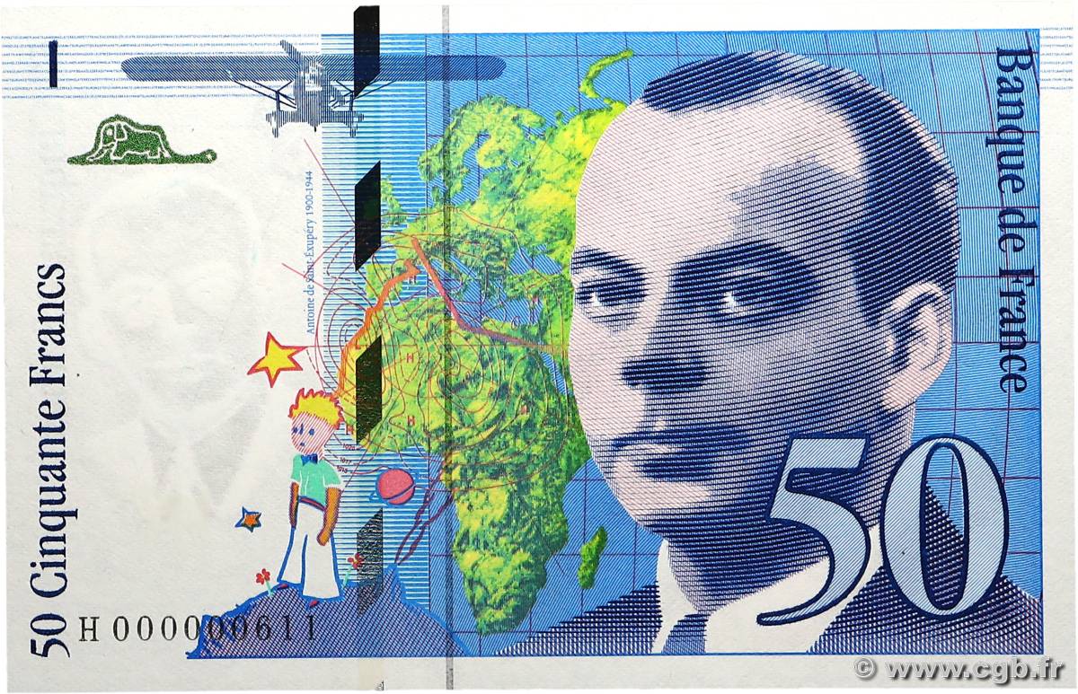 50 Francs SAINT-EXUPÉRY Petit numéro FRANCE  1992 F.72.01aH NEUF