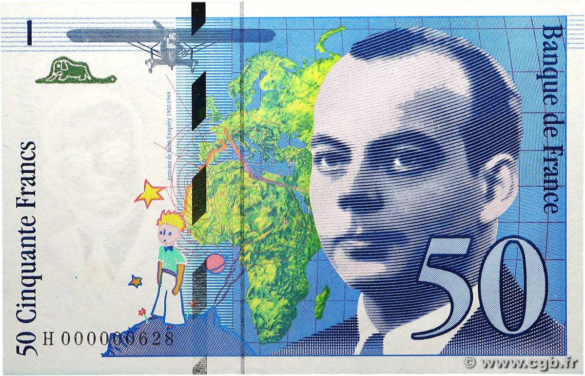 50 Francs SAINT-EXUPÉRY Petit numéro FRANCE  1992 F.72.01aH UNC