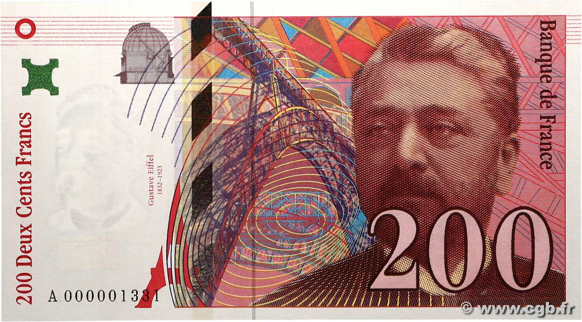 200 Francs EIFFEL Petit numéro FRANCE  1995 F.75.01A UNC