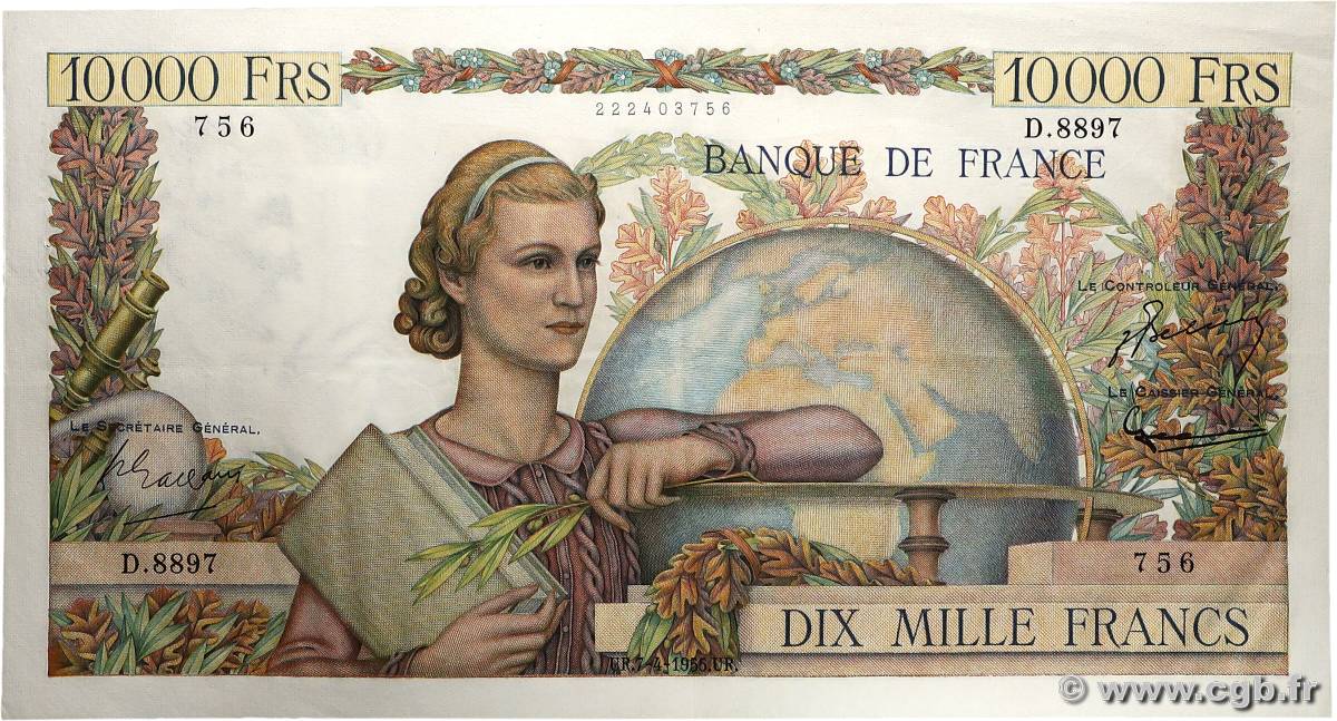 10000 Francs GÉNIE FRANÇAIS FRANCE  1955 F.50.74 SUP