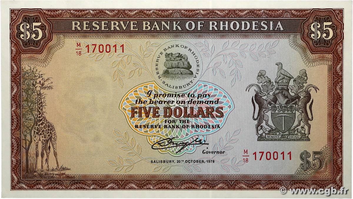 5 Dollars RODESIA  1978 P.36b SC+
