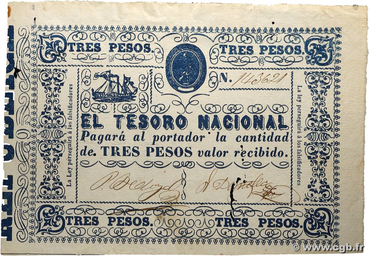 3 Pesos PARAGUAY  1865 P.023 BB