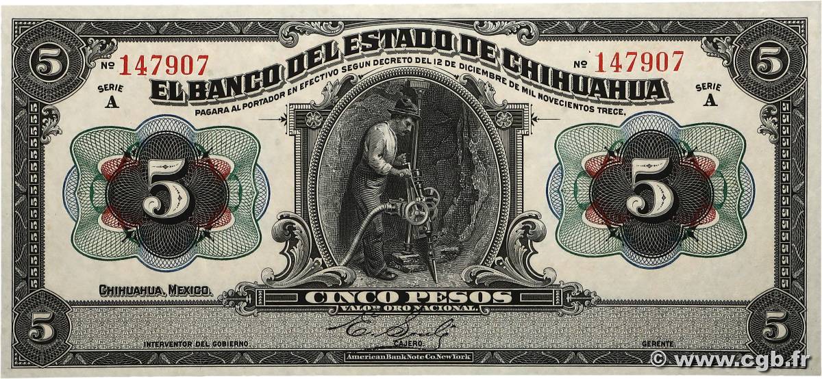 5 Pesos MEXIQUE  1913 PS.0132a pr.NEUF