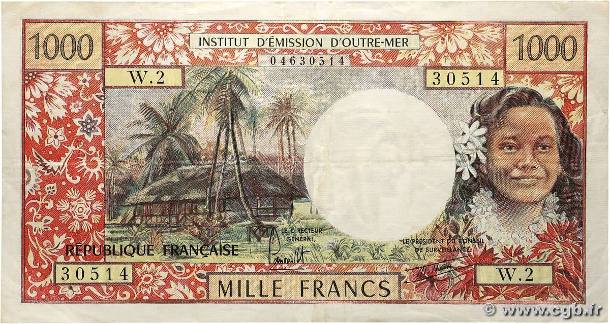 1000 Francs TAHITI  1977 P.27b BB