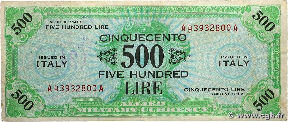 500 Lire ITALIE  1943 PM.22a TB+