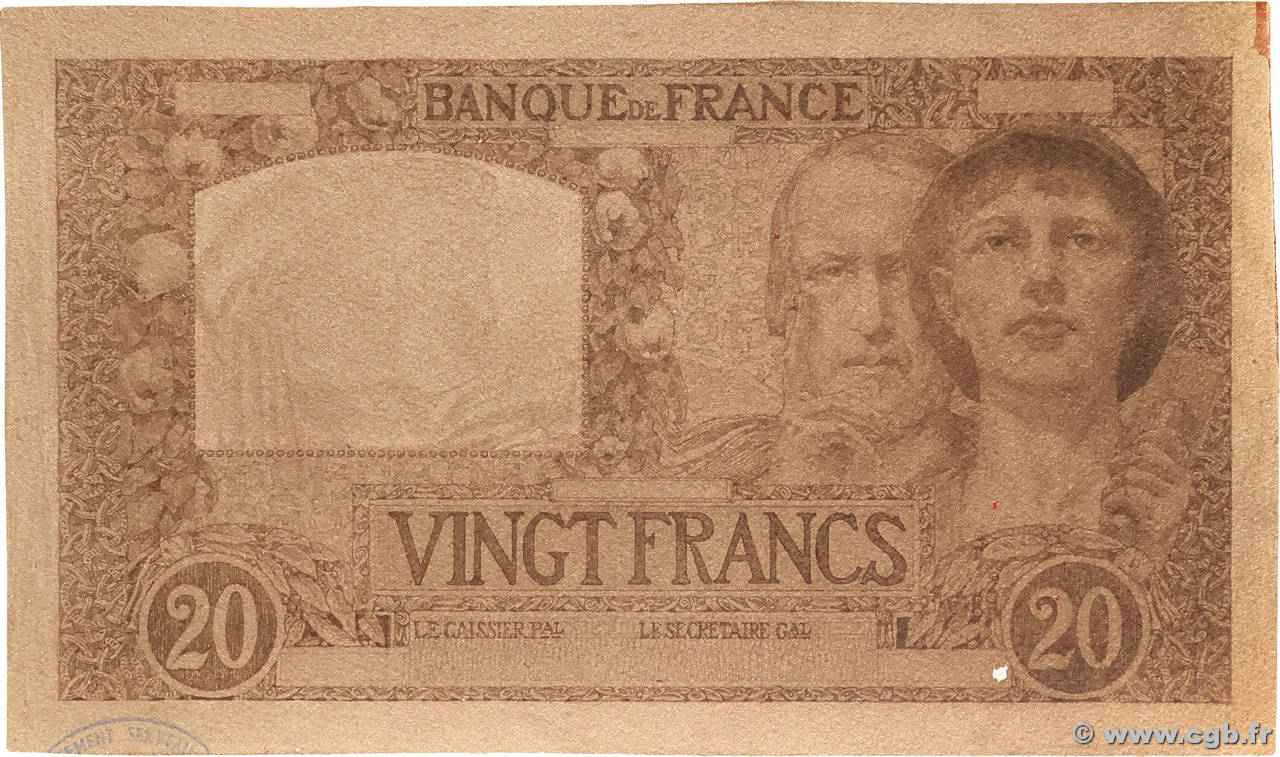 20 Francs TRAVAIL ET SCIENCE Photo FRANCE  1922 F.12.00p SPL