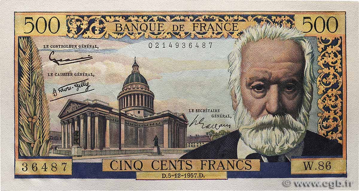 500 Francs VICTOR HUGO FRANCIA  1957 F.35.07 SC