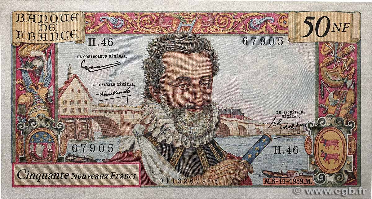 50 Nouveaux Francs HENRI IV FRANCIA  1959 F.58.04 MBC+