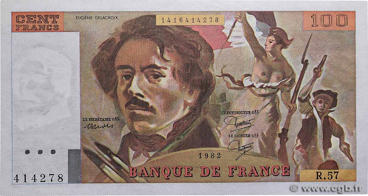 100 Francs DELACROIX modifié FRANCIA  1982 F.69.06 SC+