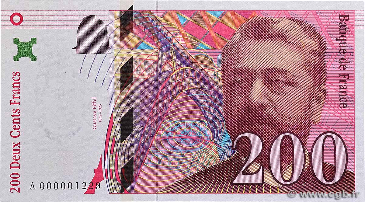 200 Francs EIFFEL Petit numéro FRANCE  1995 F.75.01A UNC