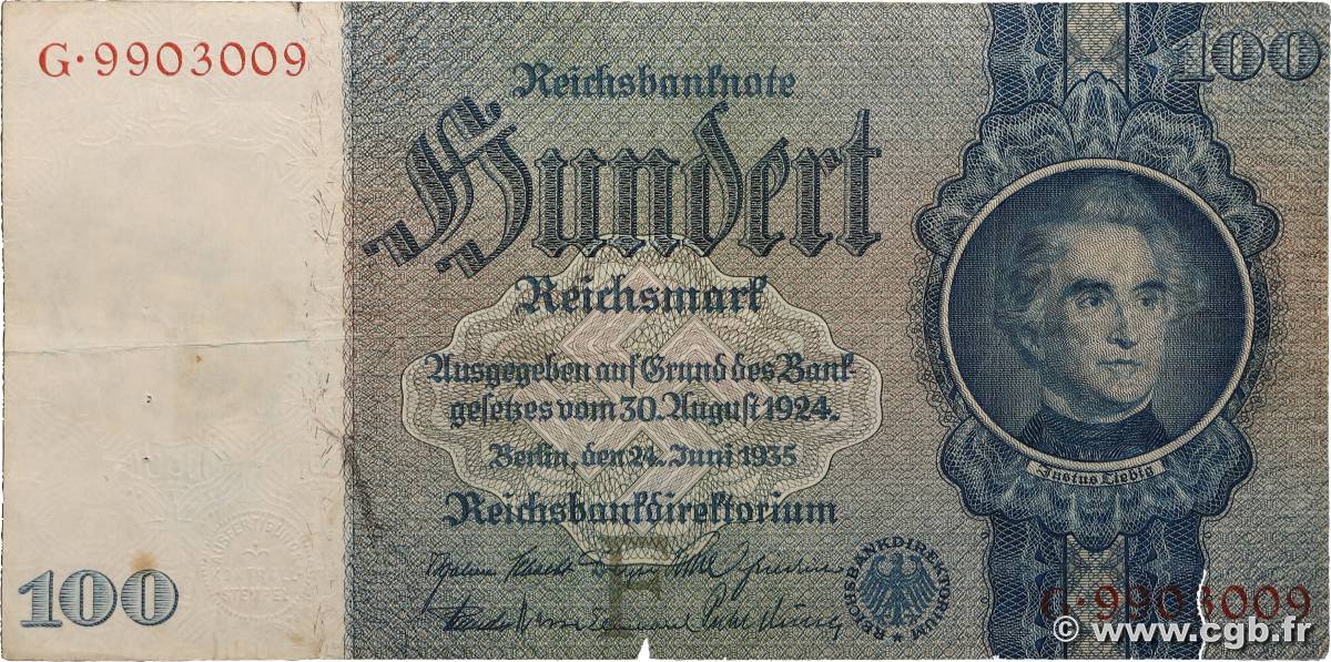 100 Reichsmark ALLEMAGNE  1935 P.183a TB+