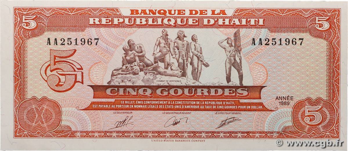 5 Gourdes HAÏTI  1989 P.255a NEUF