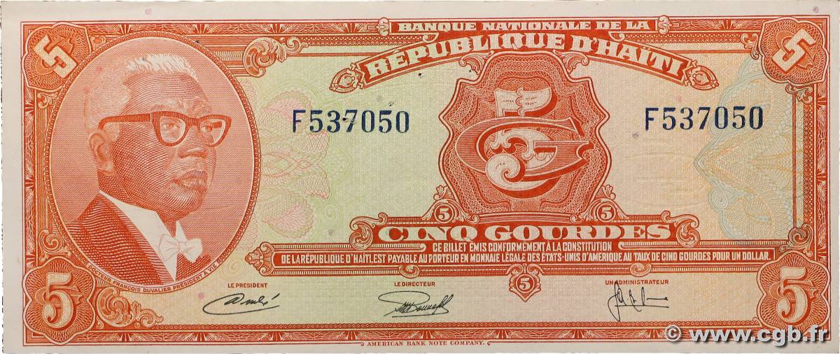5 Gourdes HAÏTI  1973 P.212 XF