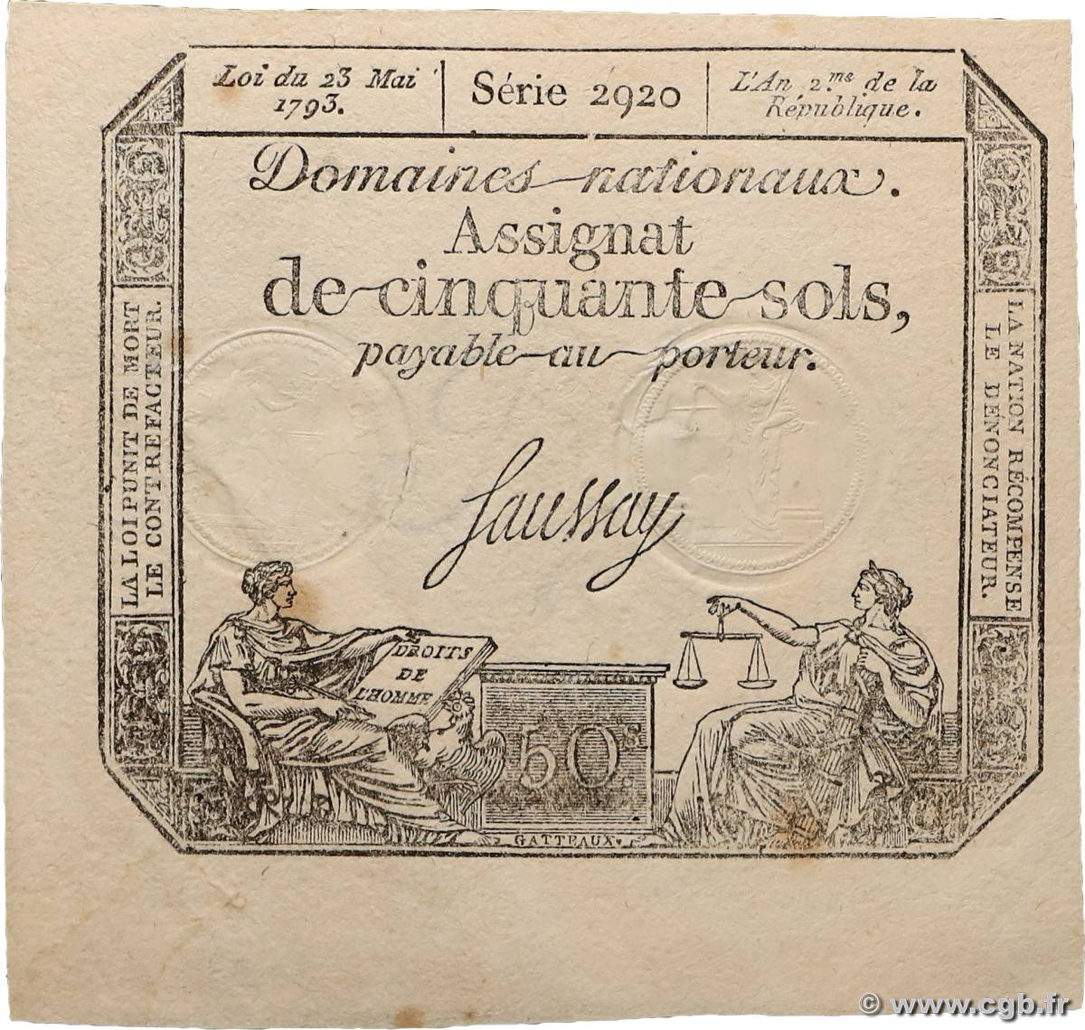 50 Sols FRANCE  1793 Ass.42c SUP