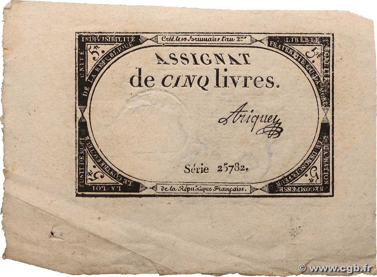 5 Livres FRANCE  1793 Ass.46a TTB+