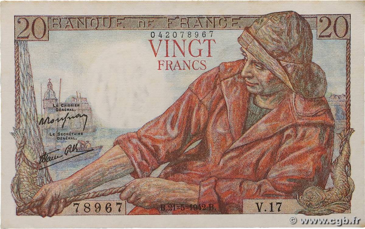20 Francs PÊCHEUR FRANCIA  1942 F.13.02 SPL