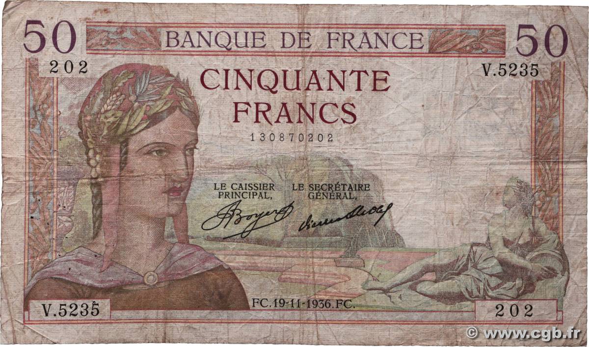 50 Francs CÉRÈS FRANCE  1936 F.17.31 B