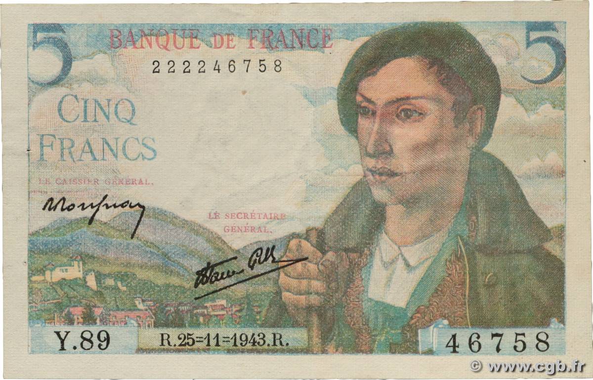 5 Francs BERGER FRANCE  1943 F.05.04 TTB