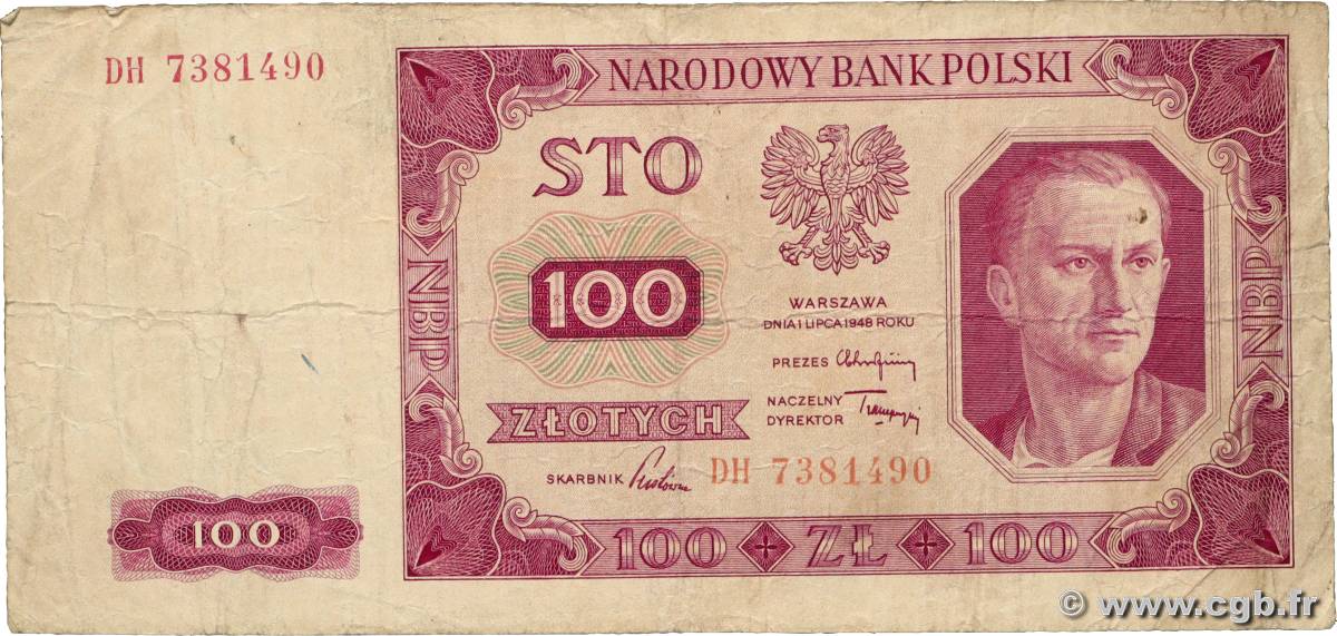 100 Zlotych POLOGNE  1948 P.139 TB