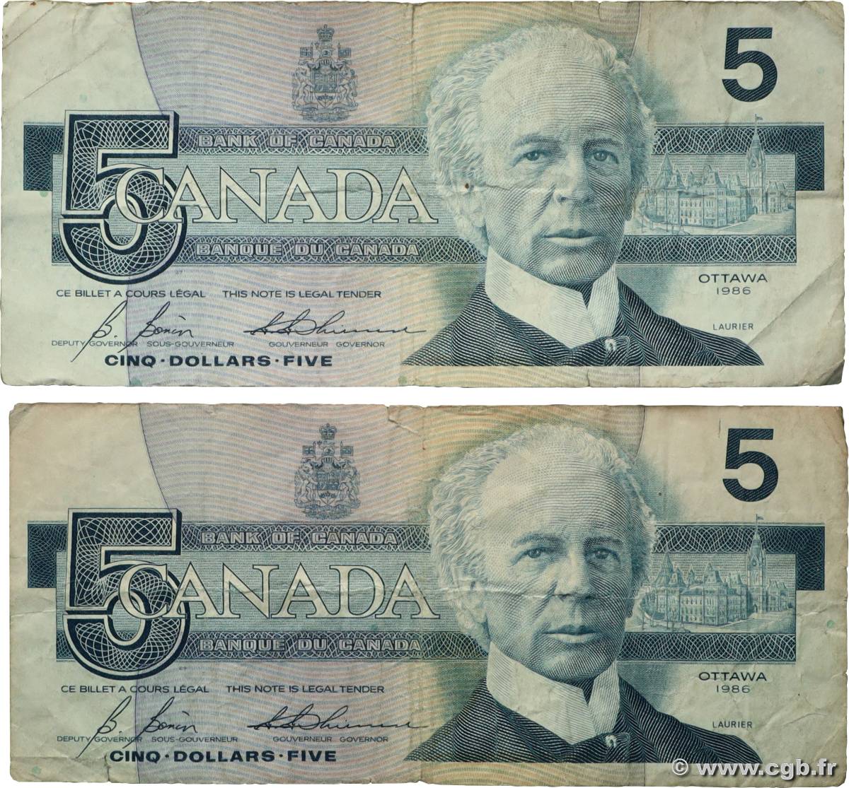 5 Dollars Lot CANADA  1986 P.095c TB