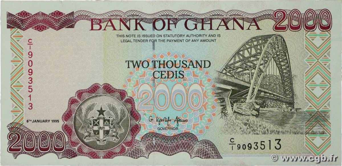 2000 Cedis GHANA  1995 P.30b AU+