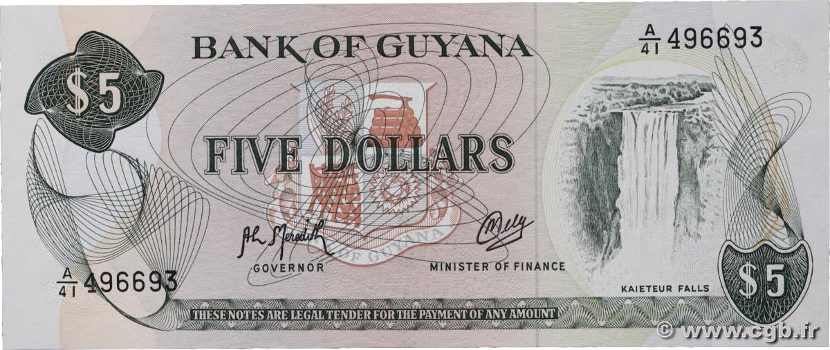 5 Dollars GUYANA  1969 P.22f NEUF