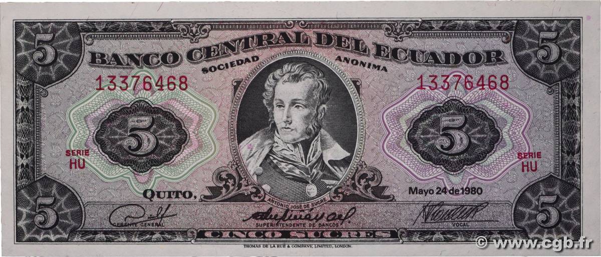 5 Sucres ÉQUATEUR  1980 P.113c NEUF