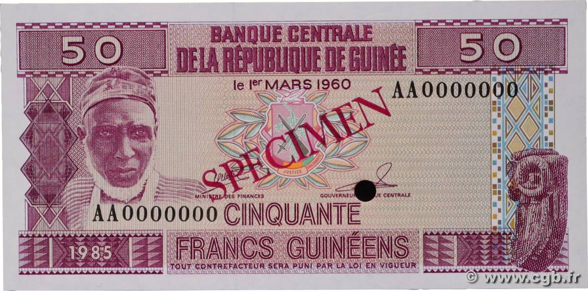 50 Francs Guinéens Spécimen GUINÉE  1985 P.29s NEUF