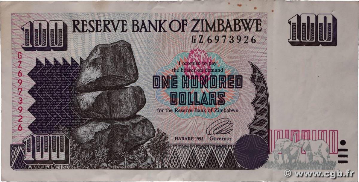 100 Dollars ZIMBABWE  1995 P.09a TTB+
