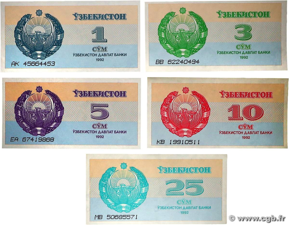 1 à 25 Sum Lot OUZBEKISTAN  1992 P.61a à P.65a pr.NEUF