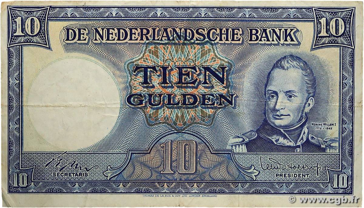 10 Gulden PAYS-BAS  1945 P.075b TB