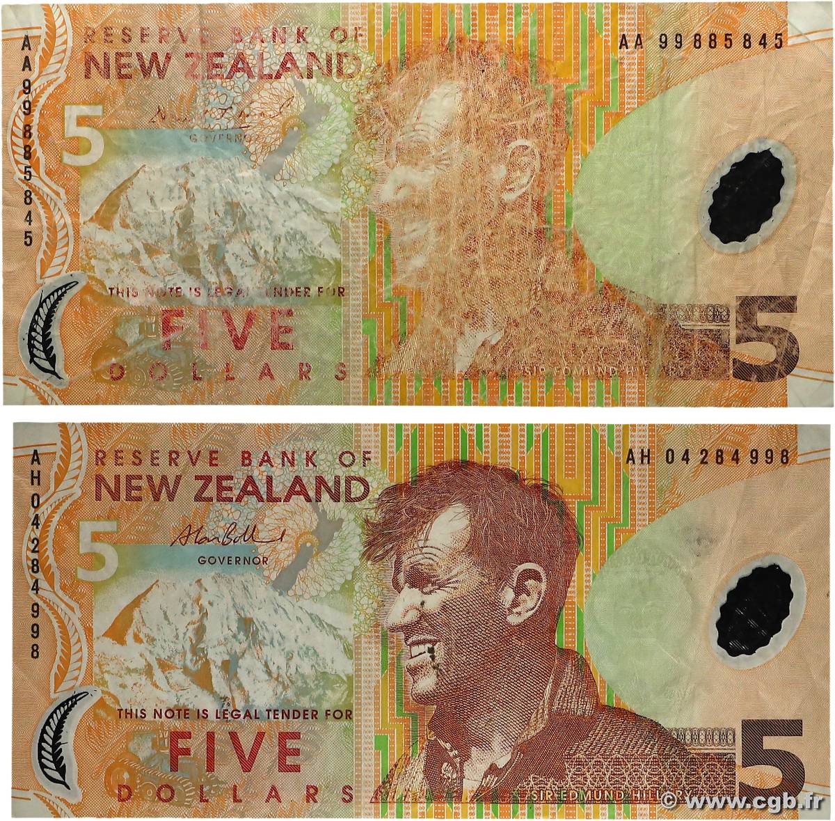 5 Dollars Lot NOUVELLE-ZÉLANDE  1999 P.185a et P.185b B+