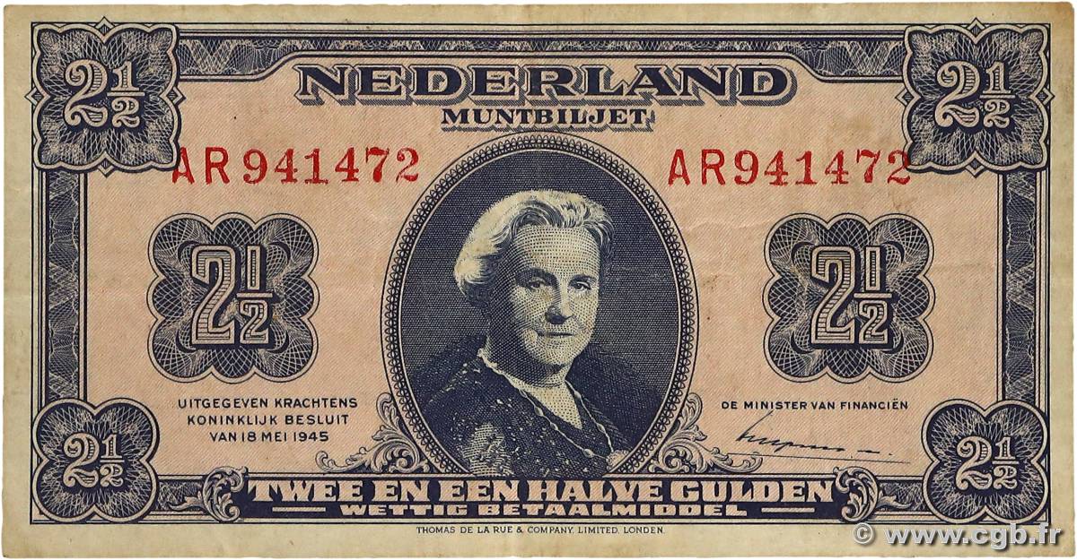 2,5 Gulden PAYS-BAS  1945 P.071 TB+