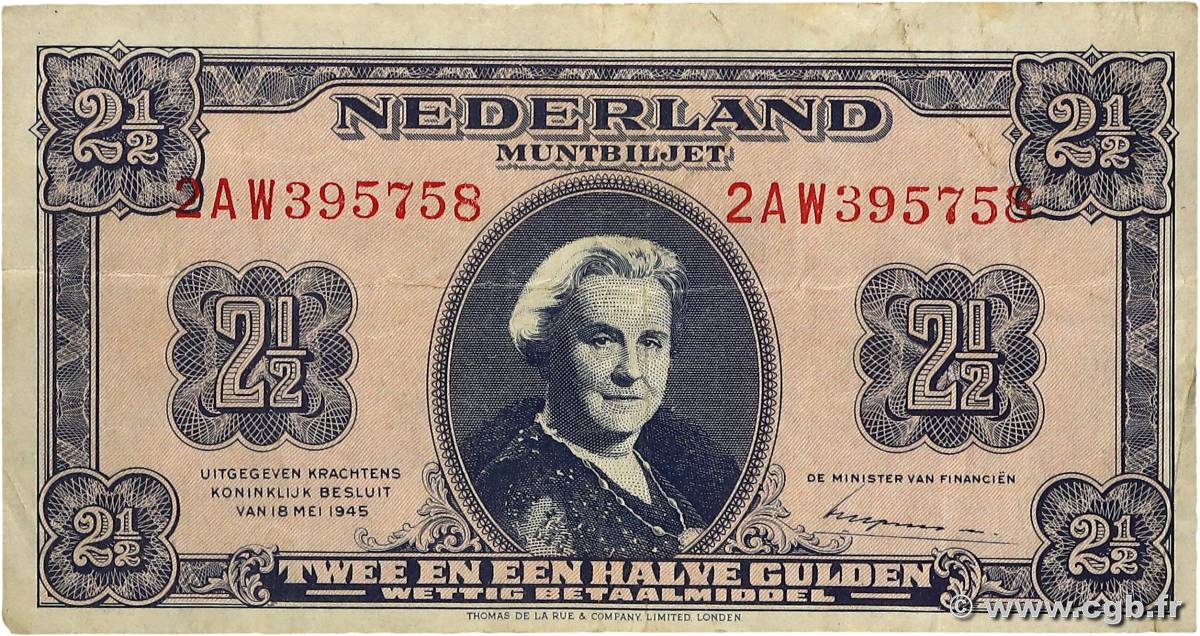 2,5 Gulden PAYS-BAS  1945 P.071 TB+