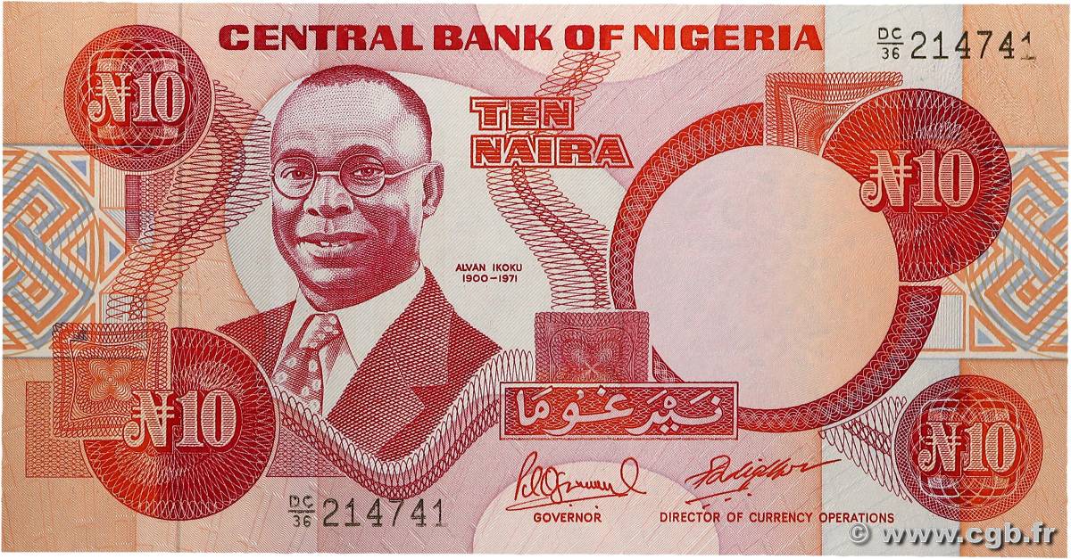 10 Naira NIGERIA  1984 P.25e pr.NEUF
