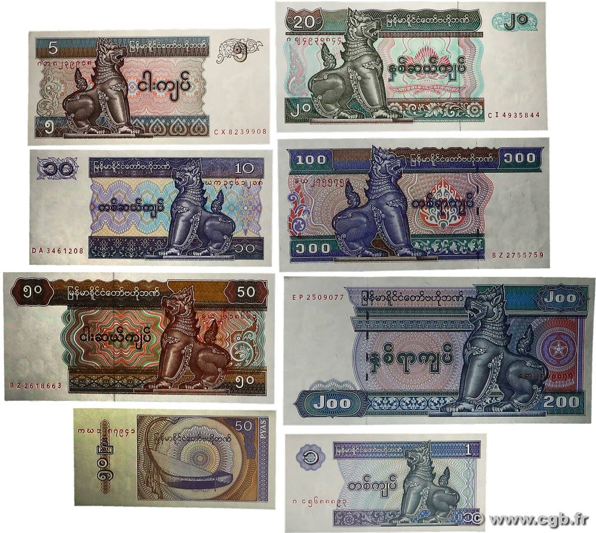 50 au 200 Kyat Lot MYANMAR   1994 P.68 au P.75b pr.NEUF