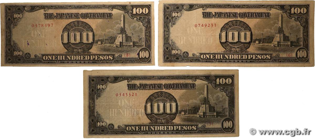 100 Pesos Lot PHILIPPINES  1944 P.112a TTB