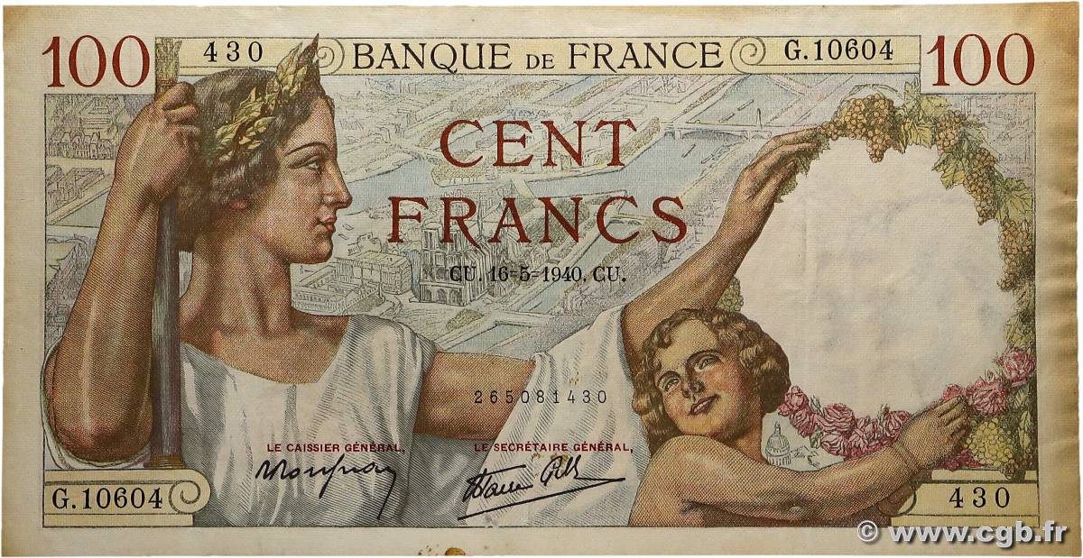100 Francs SULLY FRANCE  1940 F.26.29 TB