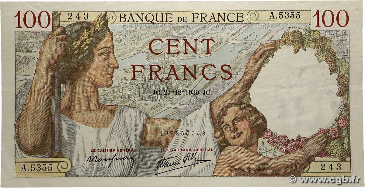 100 Francs SULLY FRANCE  1939 F.26.18 TTB