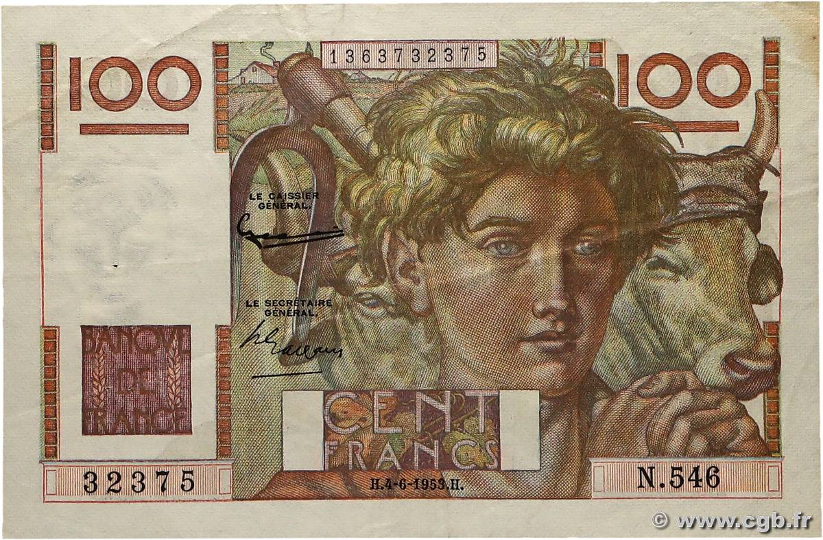 100 Francs JEUNE PAYSAN FRANCE  1953 F.28.37 TTB+