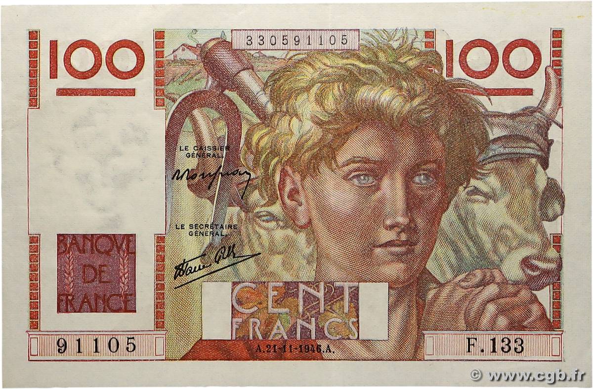 100 Francs JEUNE PAYSAN FRANCE  1946 F.28.11 SUP
