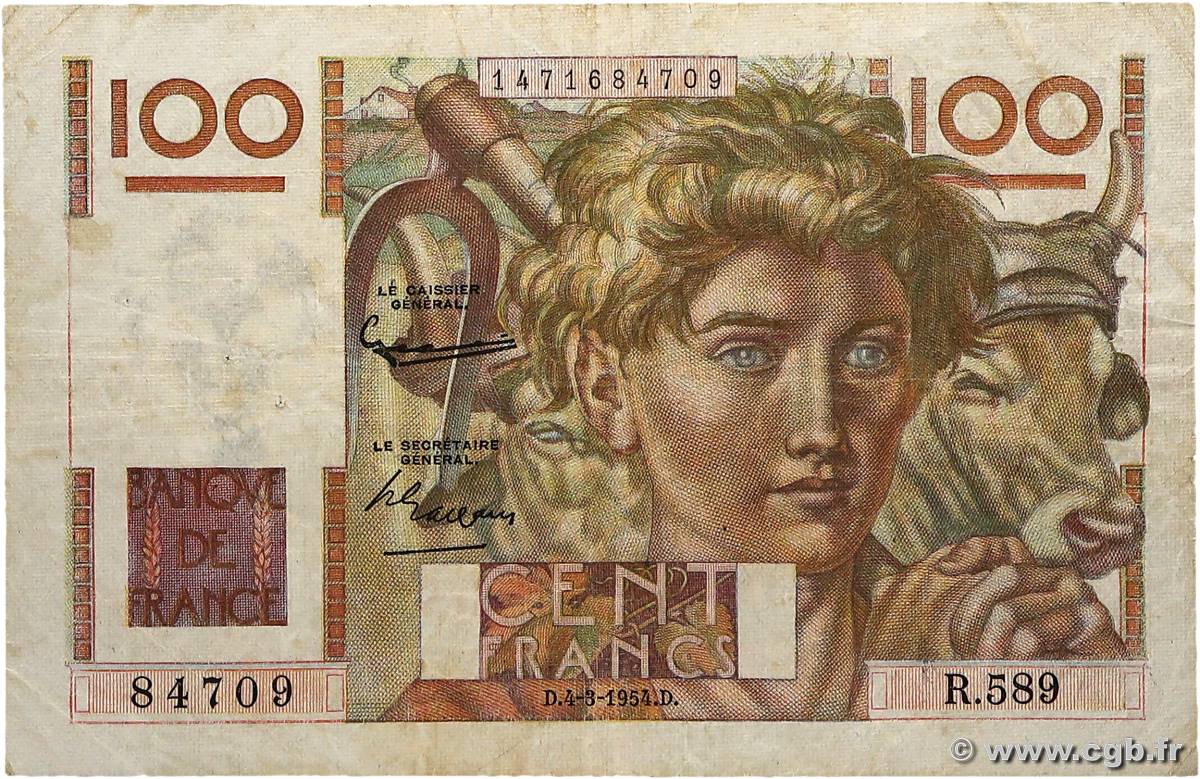 100 Francs JEUNE PAYSAN FRANCE  1954 F.28.42 B