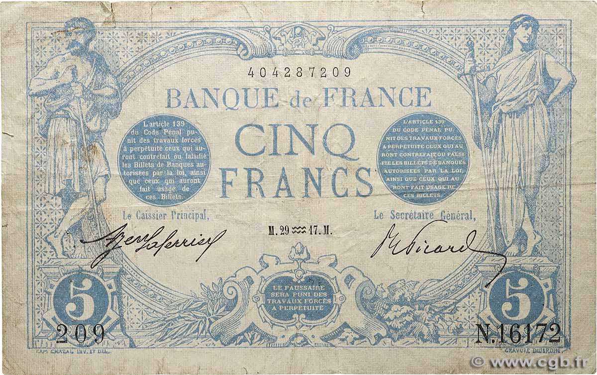 5 Francs BLEU FRANCIA  1917 F.02.47 RC+