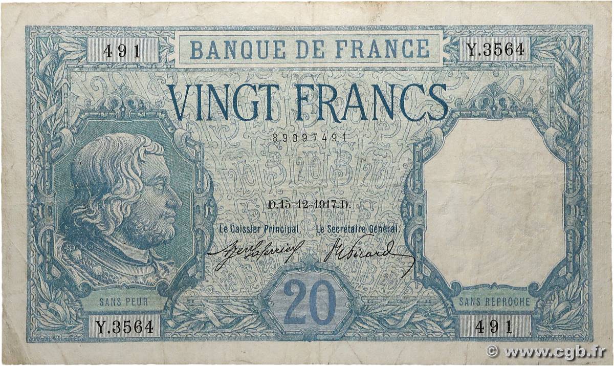 20 Francs BAYARD FRANCE  1917 F.11.02 pr.TB