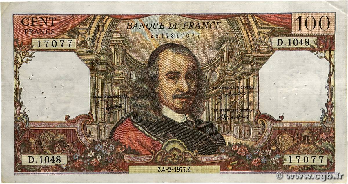 100 Francs CORNEILLE FRANCE  1977 F.65.56 TTB