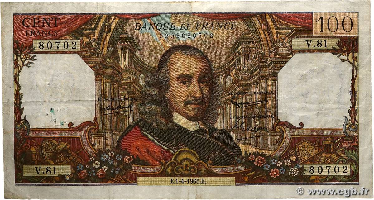 100 Francs CORNEILLE FRANCE  1965 F.65.07 TB