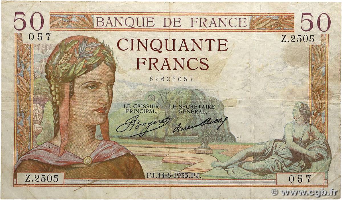 50 Francs CÉRÈS FRANCE  1935 F.17.14 B