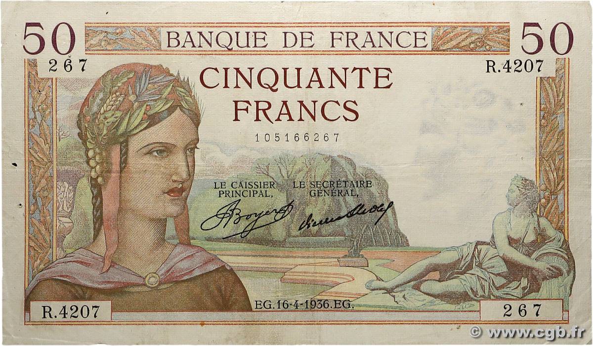 50 Francs CÉRÈS FRANCE  1936 F.17.24 pr.TB