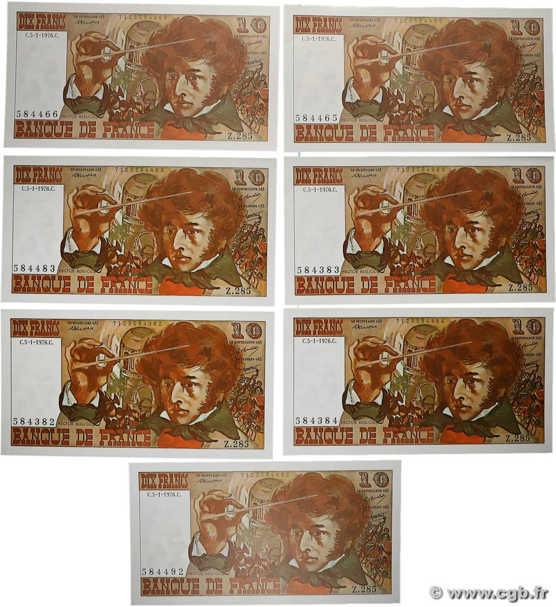 10 Francs BERLIOZ Lot FRANCE  1976 F.63.17 AU+
