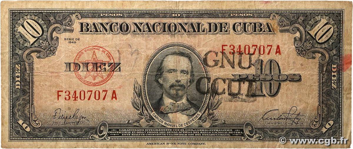 10 Pesos CUBA  1949 P.079a B